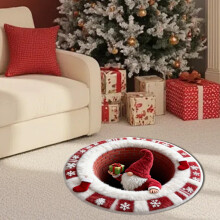 Tapis rond matelassé de Noël – Illusion d'optique, motif en profondeur, Père Noël et Halloween, tissu résistant, cadeau pour la maison ou les