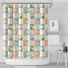 Sprchový záves s veľkonočným vzorom a kockovanými štvorcami, viacfarebný, 84"x72", vodeodolná, umývateľná sada kúpeľňových