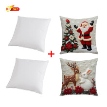 Lot de 2 coussins de Noël 45 x 45 cm + taies, doux, respirants et infroissables, décoration moelleuse pour lit/canapé — Compatibles avec les