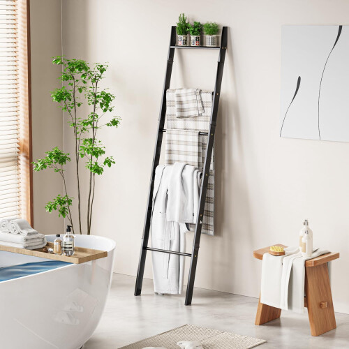 Échelle à couvertures style rustique, 6 niveaux, noire