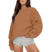 Hoodies för kvinnor, Rund halströja Bekväm lös passform Pullover Långärmad Mjuk topp Casual höstkläder, Sweatshirt för kvinnor, Kaffe, M