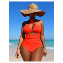 Damesbadpak uit één stuk met buikcontrole, gekruiste bandjes, push-up effect, V-hals en uitsnijdingen, sexy strandbadpak