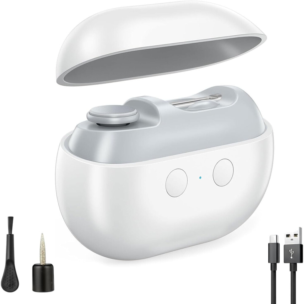 Light/White Electric Toenail Clipper For Seniors, 3-In-1 Usb-C Rechargeable, Led 2 Speeds, Nail Scraps Collector (White)