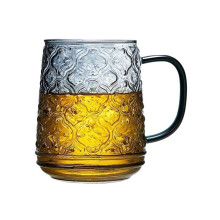 Verre à boire vintage à motif de fleurs de cerisier avec anse colorée, tasse en verre borosilicate transparent de 470 ml (16,2 oz).