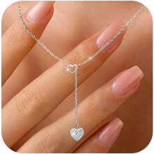 Halsketting met Y-vormig hart van 925 sterling zilver en zirkonia, met kwastje – Minimalistische hanger voor vrouwen, dochters en moeders –