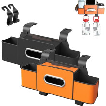 Organizador para banco traseiro de carro com porta-lenços e porta-copos.