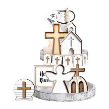 1 stuk houten paasdecoratie, tafelornament, geschikt voor paasdienbladen en huisdecoratie.