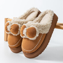 Papuci confortabili pentru pantofi de iarnă cu fundă și design, căptușiți cu fleece cald, confortabili pentru interior și exterior