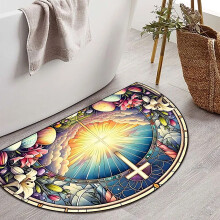 Religijna wycieraczka wielkanocna, witrażowy krzyż i lilie, miękki dywanik wejściowy do salonu, 24x16 cali, chrześcijański dywan świąteczny