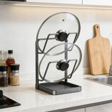 Support de rangement double couche en acier inoxydable pour couvercles de casseroles avec bac récupérateur amovible – Compatible avec la plupart