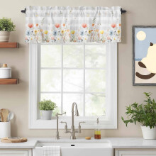Cantonnière à carreaux gris à motif floral champêtre 54 x 18 po, passe-tringle pour cuisine, chambre, salle de bain, salon – Compatible avec