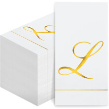 Lot de 100 serviettes de table élégantes et jetables avec monogramme « L » doré – Idéales pour les mariages, les enterrements de vie de jeune