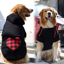 Geruite hondenhoodie met capuchon en zakje, zachte fleece winterjas voor kleine tot grote honden en katten, zwart, maat 4XL – geschikt voor