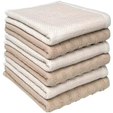Bumble Premium Dish Cloths 13"x13" (6 Pack), 100% Natural Ring Spun Cotton, 400 GSM, Highly Absorbent & Soft, Yarn & Solid Dyed Terry – Tan