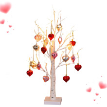 Luminária romântica em formato de coração, árvore de bétula de mesa com LED de 63,5 cm e corações pendurados, luminária noturna de galhos