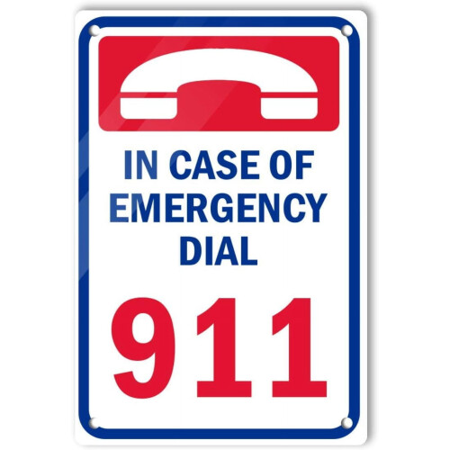 Πινακίδα "Dial911in Emergency" αλουμινίου 8x12" – Προστασία από υπεριώδεις ακτίνες,