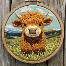Cute Baby Orange Highland Cow Punch Needle Kit for Beginners, DIY Embroidery Set with Printed Pattern & Hoop, 20x20cm – Compatible with Punch Needle