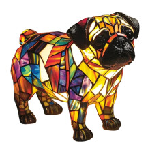 LED nočné svetlo v tvare mopsa z farebného skla 1 kus