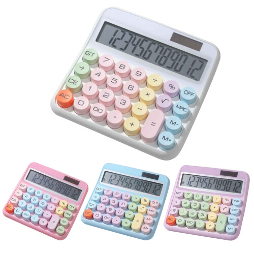 Calculadora de mesa de 12 dígitos com energia solar, compatível com escritório, exames e informática – branca, modelo Macron.