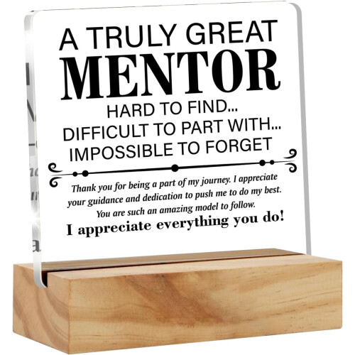 Πλακέτα Γραφείου Ευχαριστώ Mentor – Ακρυλική Πινακίδα με Ξύλινη Βάση, Δώρο