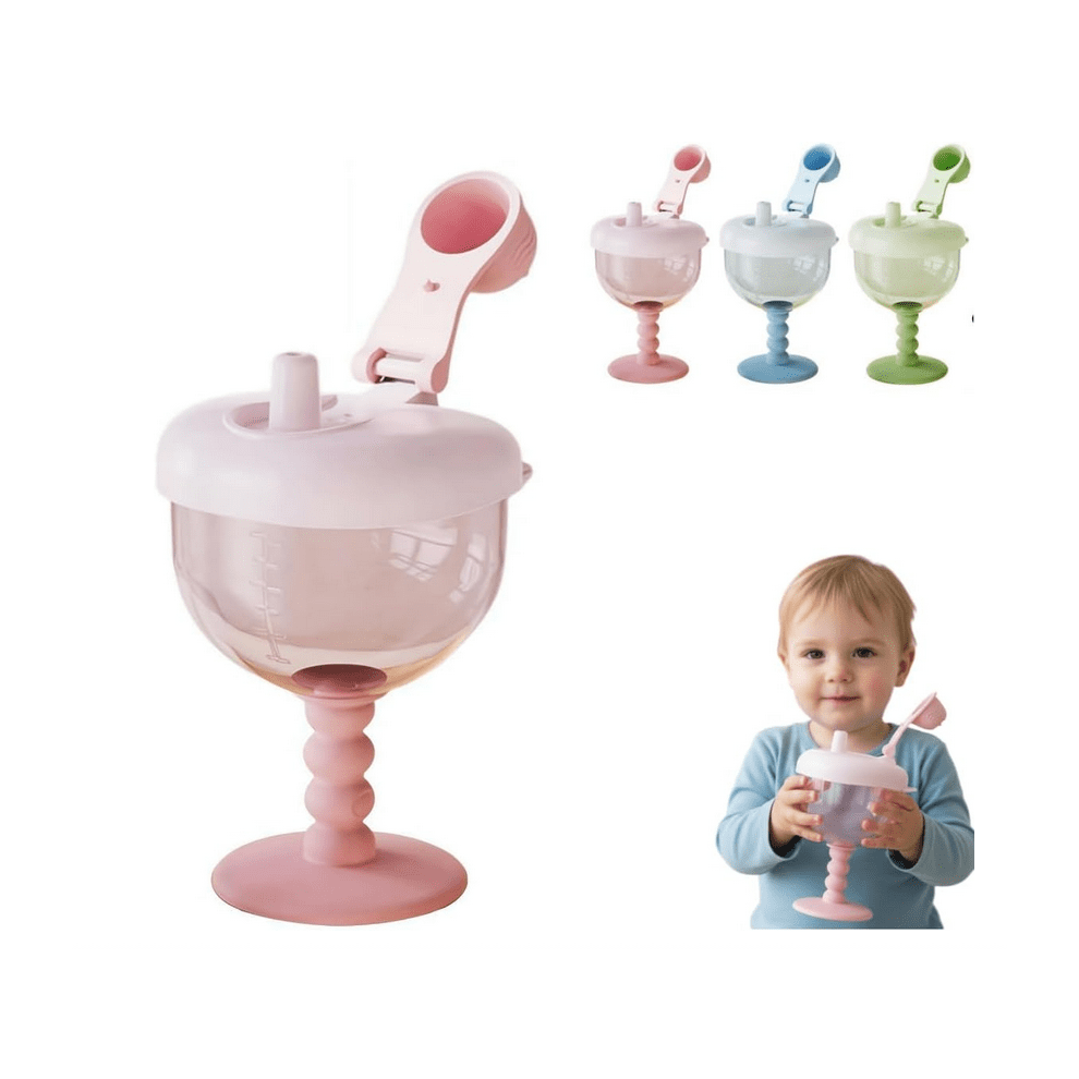 Cute No-Spill Goblet Cup With Lid, Leak-Proof Sippy Cup For Ages 12M+, Easy-Measure Marks – 2Pcs (Pink) Pink