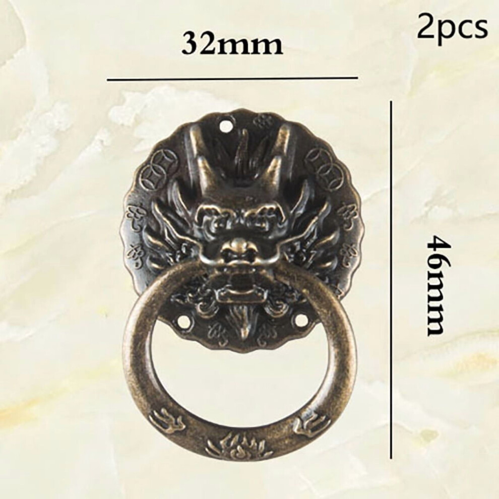 2Pcs Antique Bronze Dragon Head Handles Old Chinese Style Vintage Pulls Ring For Dresser Drawer Cabinet Door 9418476619274