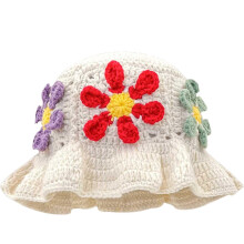 Sombrero de cubo de ganchillo para mujer con diseño floral, plegable.