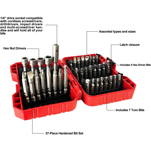 37 Piece Impact Screwdriver Bit Set Nut Driver Torx Phillips Tool Magnetic Drill 2