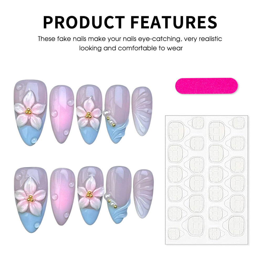 Penghui-Toys (L) 10Pcs Flower Fake Nails, Easy Manicure