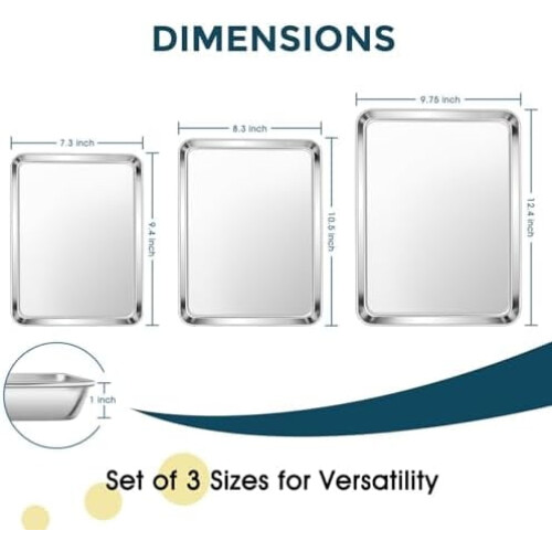 Stainless Steel Baking Sheet Set Rimmed 3 pcs 1