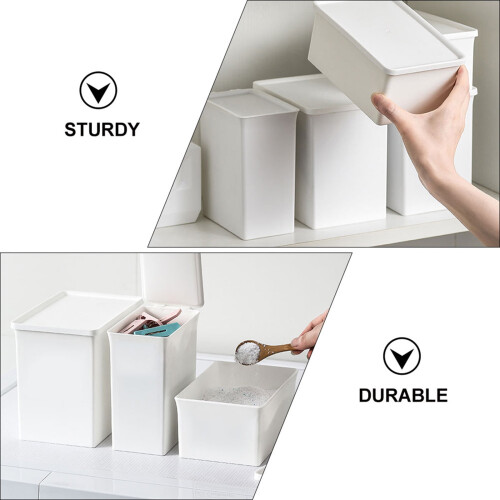 3Pcs White Sundries Storage Box with Lid Sturdy Plastic Container for Home Use 2