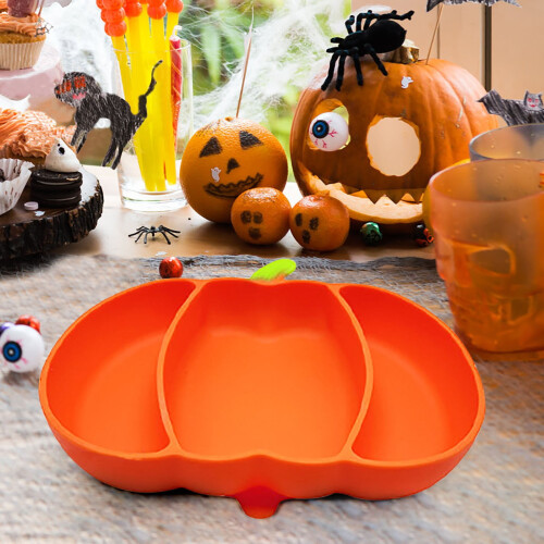Assiette à ventouse en silicone citrouille d'Halloween à 3 compartiments 2