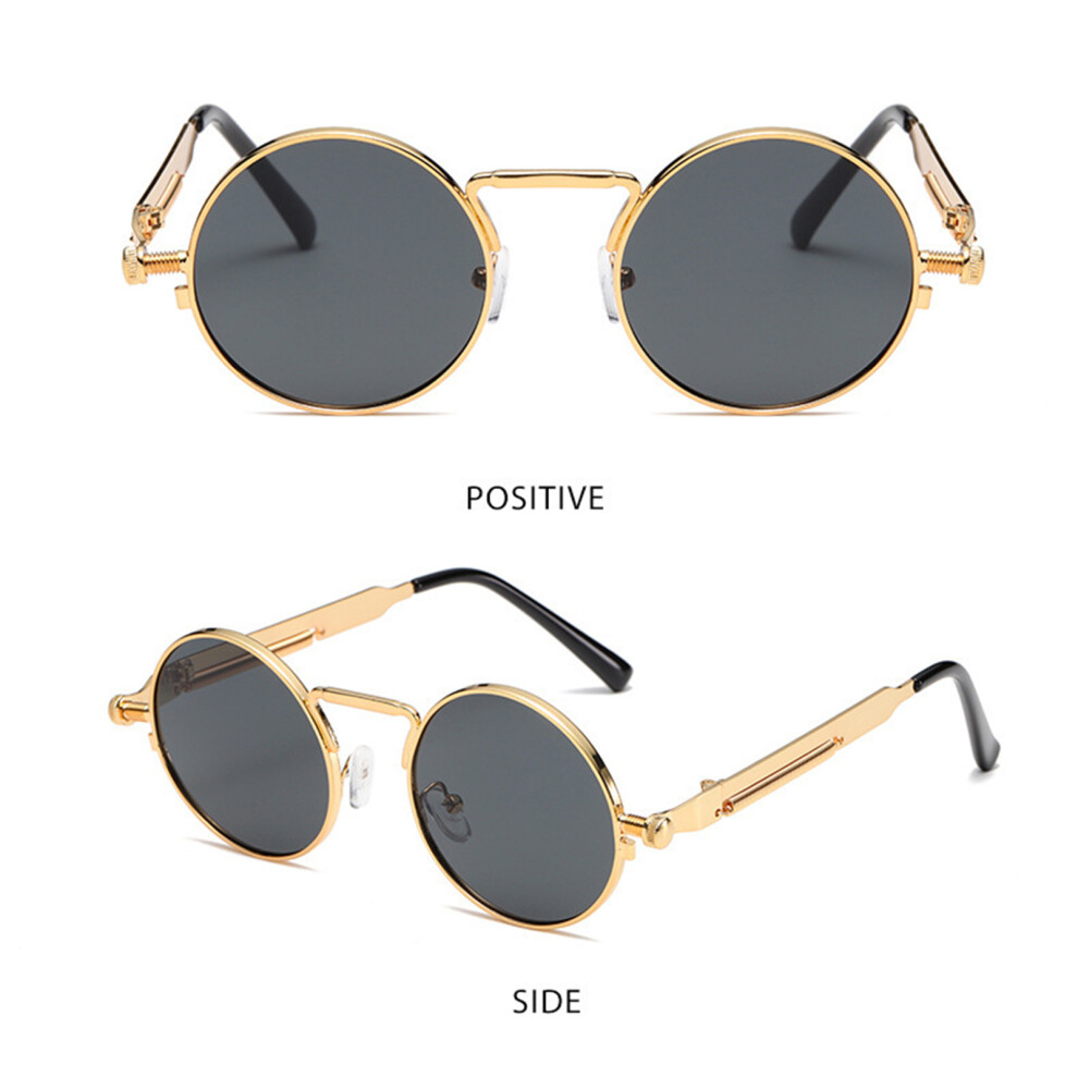 Penghui-Toys (Gold Frame Black Gray Sheet) Punk Sunglasses Round Metal Frame Colorful Lens