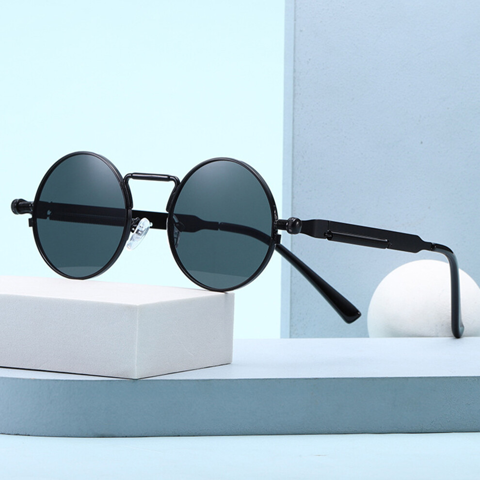 Penghui-Toys (Black Frame Black Gray Film) Punk Sunglasses Round Metal Frame Colorful Lens