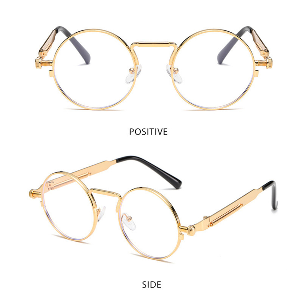 Roc-Electron (White) Punk Sunglasses: Round Metal Frame, Colorful Lens