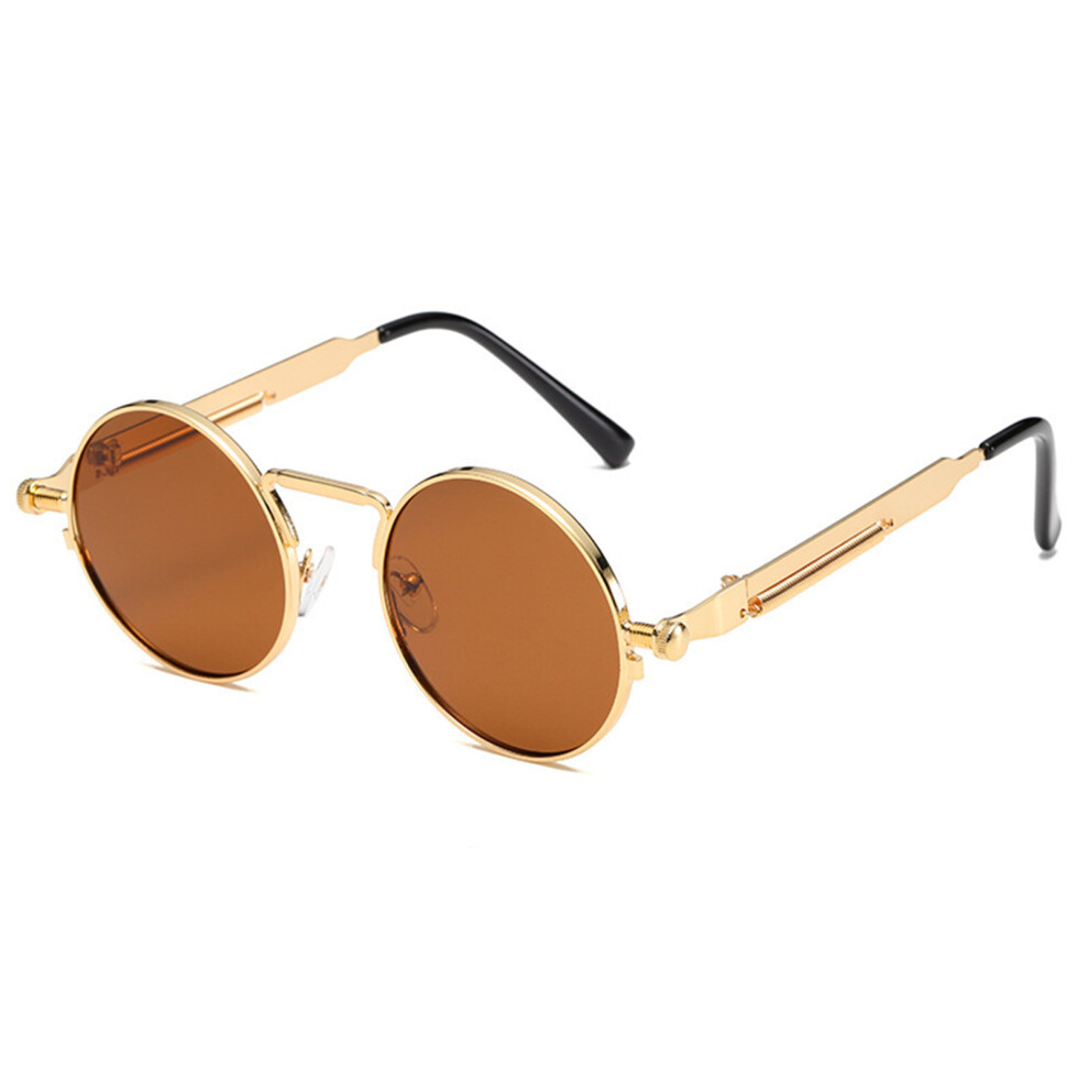 Penghui-Toys (Golden Frame Tea Slices) Punk Sunglasses Round Metal Frame Colorful Lens