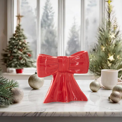 Hand-Painted Ceramic Christmas Bow Candle Holder 1