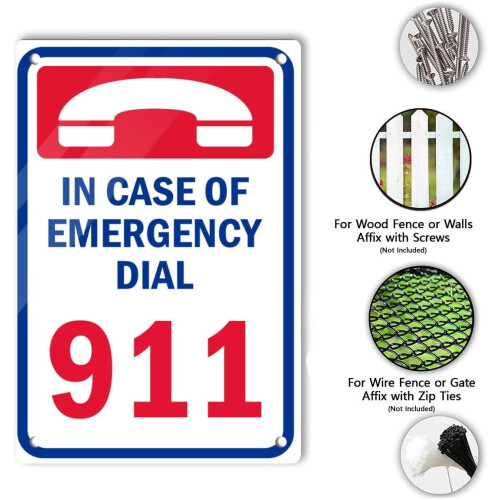 Πινακίδα "Dial911in Emergency" αλουμινίου 8x12" – Προστασία από υπεριώδεις ακτίνες, 2