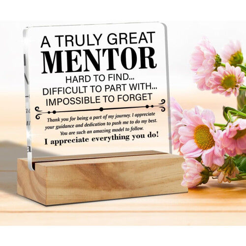Πλακέτα Γραφείου Ευχαριστώ Mentor – Ακρυλική Πινακίδα με Ξύλινη Βάση, Δώρο 2