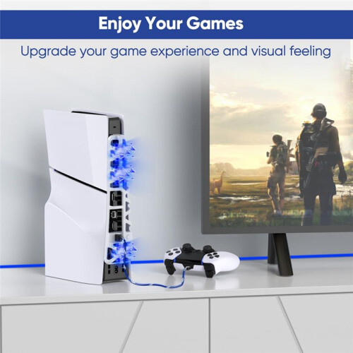 Cooling Fan for PS5 Slim Console, Quiet Cooling System with Memory Function and LED Light, Cooler Accessories -White 2