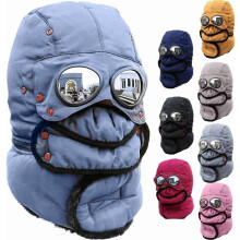 Winter Thermal Hat with Glasses Winter Pilot Hat Trapper Hats with Removeable Mask for Men Women