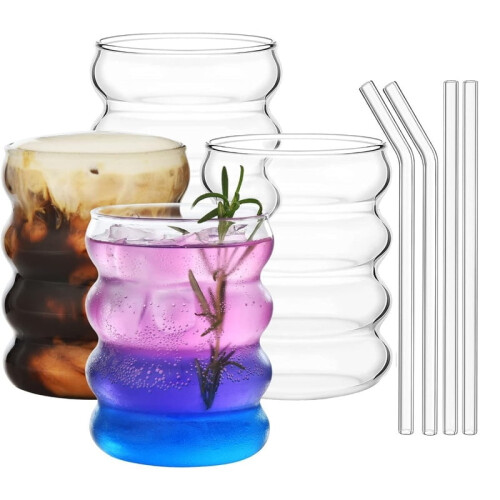 Wave Bubble Glas-Kaffeebecher, 13 oz, 4er-Set