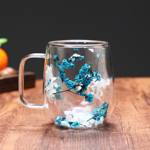 Doppelwandiger Glasbecher mit Blumenmuster, 250 ml 1