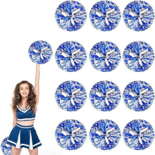 12pcs 10" Metallic Foil Cheer Pom Poms with Handle & Flowers – Compatible with Cheerleading, Dance, Sports & Party