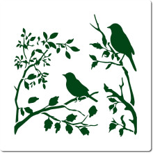 Plantilla de pájaro en rama, silueta de colibrí y hoja