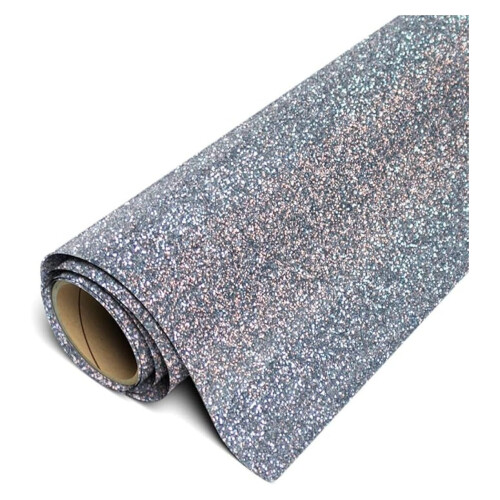 Glitter HTV sort sølv 11,8 tommer x 5 yard rulle
