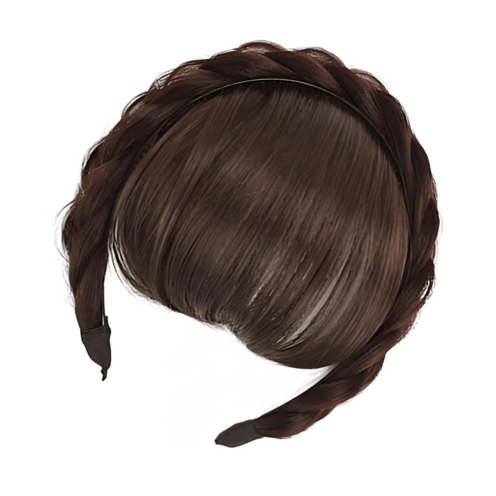 Unisex Fishbone Braid Hairband With Air Bangs, Synthetic Fiber Wigs For Women Natural Look Quick Hairstyle