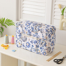 Boho Floral Quilted Sewing Machine Cover with Pockets, Compatible with Most Standard Machines (16.9x9.4x13.3 in)