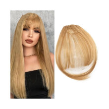Bruine synthetische clip-in haarextensies met rechte pony (15 cm)