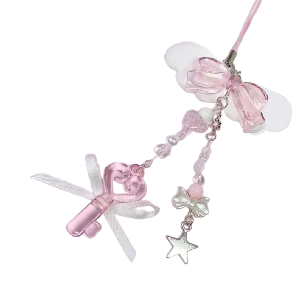 Sweet Bowknot Phone Charm Angel Wing Pendant Keychain For Bag Accessory Phone Strap Lanyard Beaded Key Chain Jewelry 9555307581369